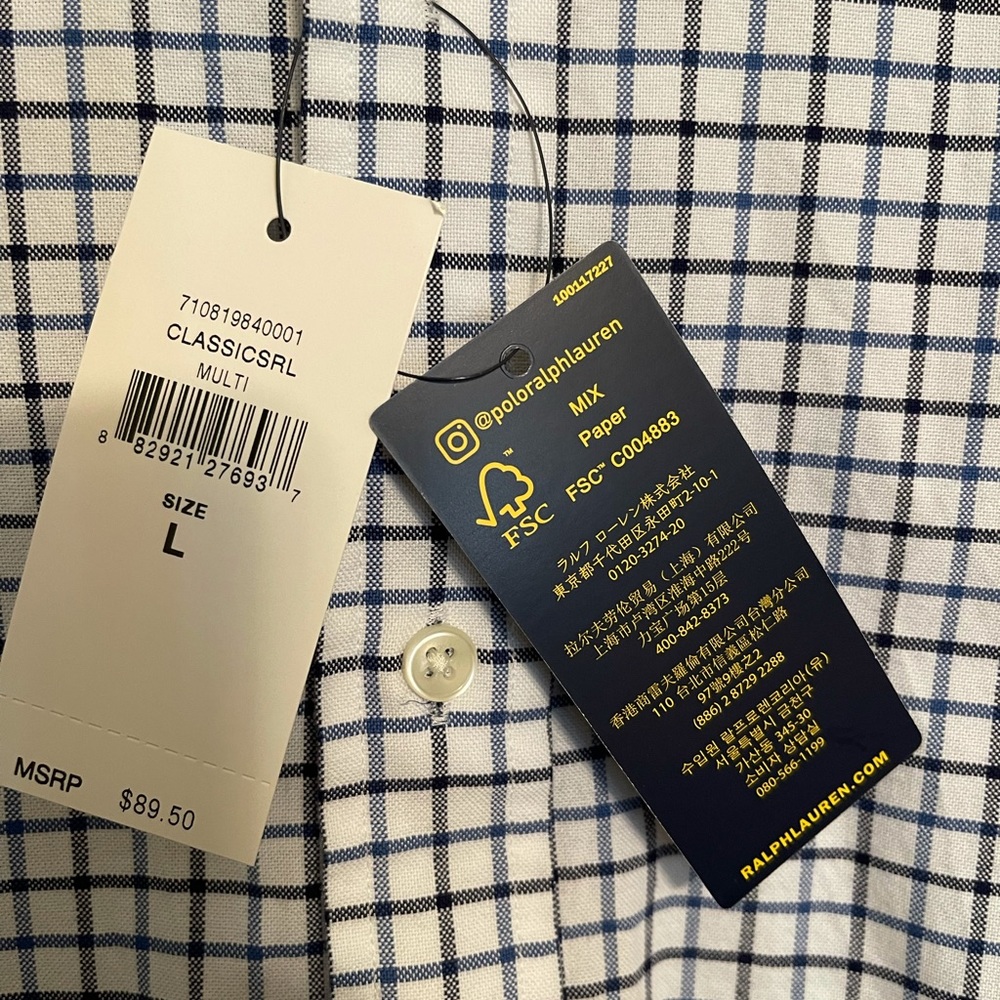 Ralph Lauren long sleeve plaid shirt.
